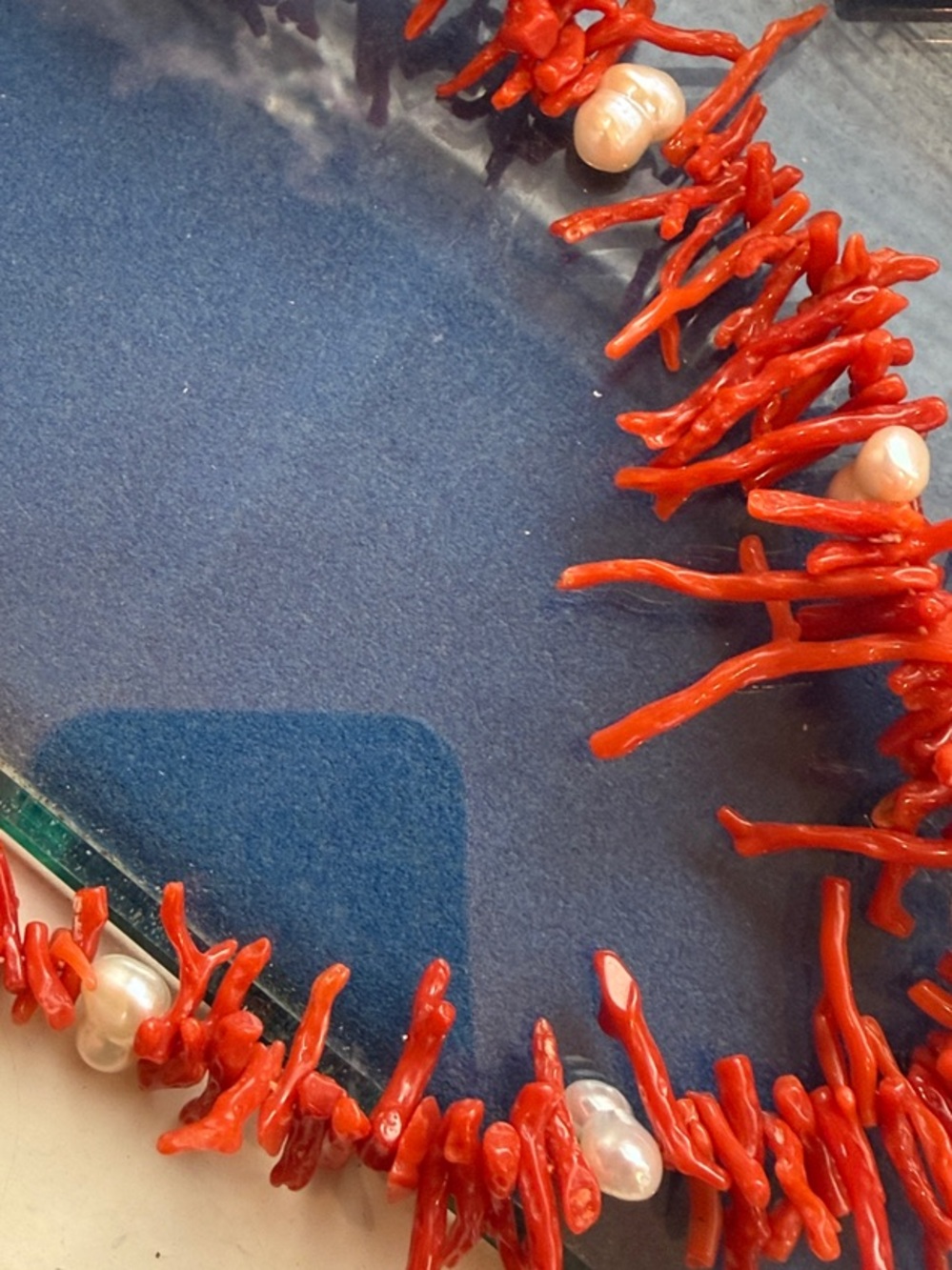 Red Coral Branch Necklace with Pearls - Women Jewelry